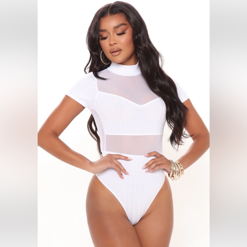 Fashion Nova See Me Through Mesh Bodysuit- WHITE